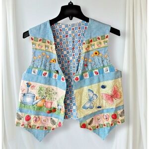 Womens Vintage 90s Easter Spring Garden Theme Vest Size M Sunflower Ladybug